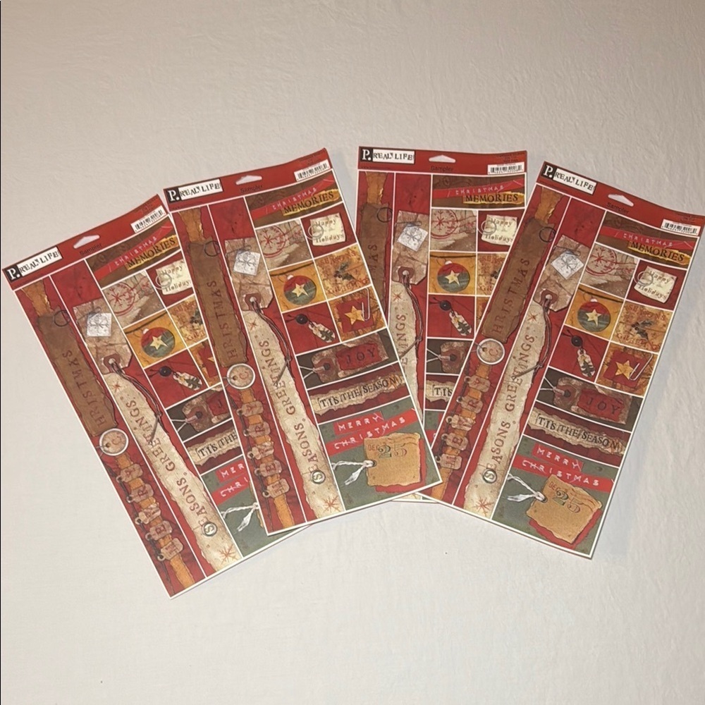 Pebbles Real Life Printed Card Stock Stickers Christmas Country Set of 4